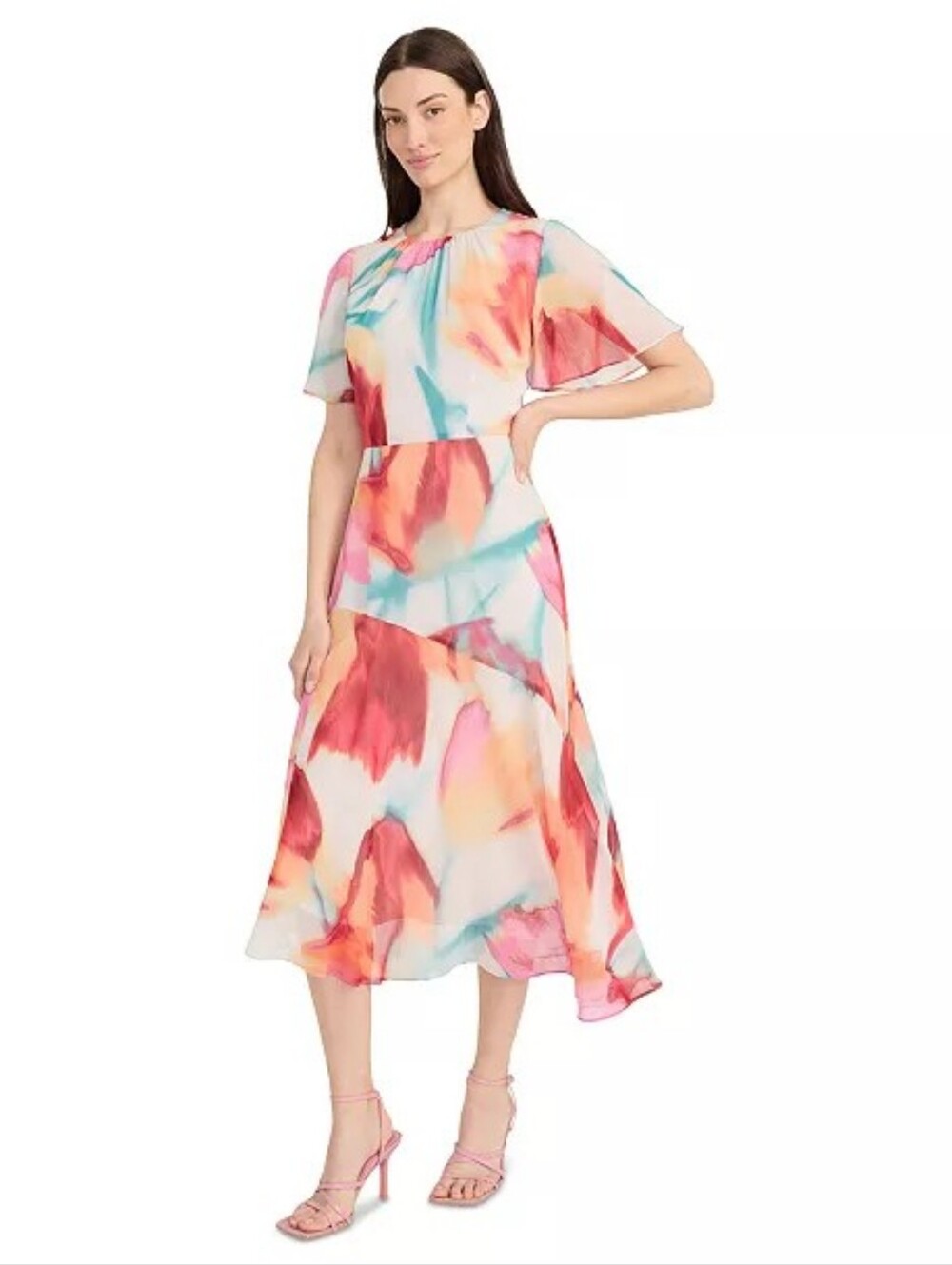 Maggy London Multicolor Watercolor Midi Dress
